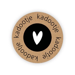 Sticker kadootje hartje wit 35mm p/20st kraft/zwart