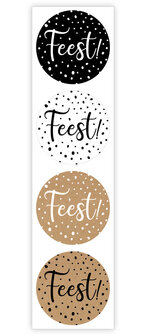 Sticker feest 35mm p/20st kraft/wit/zwart
