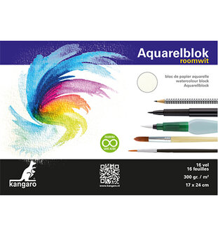 Blok aquarelpapier Kangaro, roomwit 24x17cm 300gr p/16vel roomwit