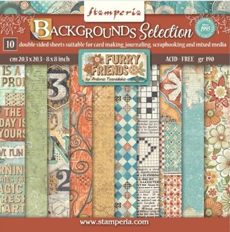 Paper pad 20x20cm Furry Friends p/10vel backgrounds