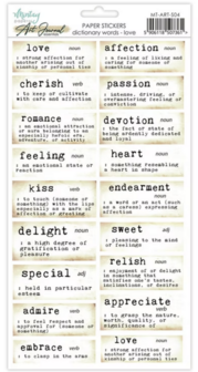 Art Journal Paper Stickers Dictionary Words love 15x30.5cm p/vel