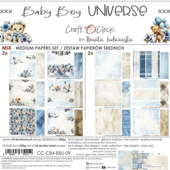 Mix paper pad 20.3x20.3cm Baby Boy Universe p/24vel