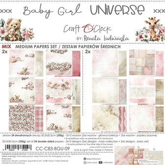 Mix paper pad 20.3x20.3cm Baby Girl Universe p/24vel