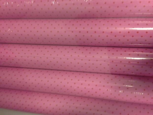Inpakpapier stip roze klein 70cm p/2mtr