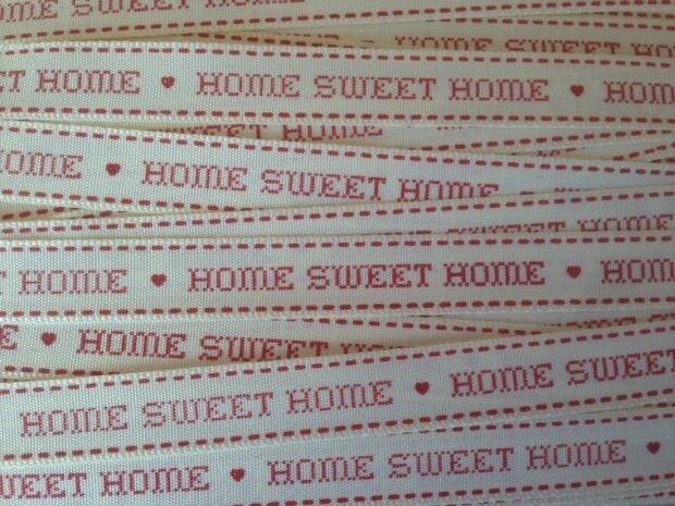 Lint creme/rood home sweet home 15mm p/mtr vintage