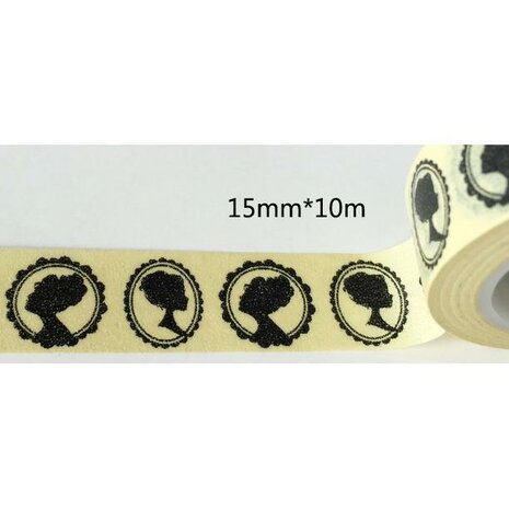 Masking tape creme cameo dameshoofd 15mm p/10m 