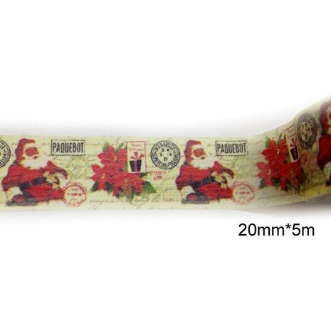 Masking tape rode kerstman met kerstster 20mm p/5m