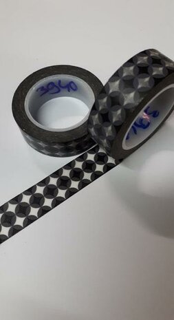 Masking tape zwart rondjes/ster 15mm p/10m 