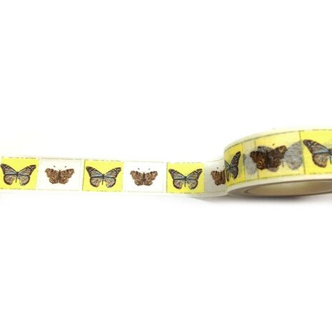Masking tape vlinder in vakjes 15mm p/10m geel