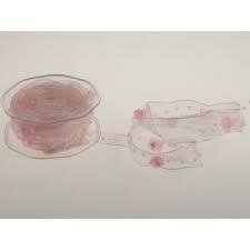 Lint roze organza rozen 25mm p/mtr Parel met draad 