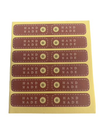 Stickers Handmade dubbel 1.3x8cm p/24 zilver/rood