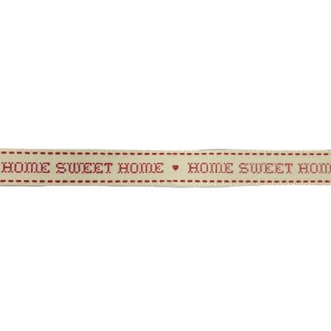 Lint creme/rood home sweet home 15mm p/mtr vintage