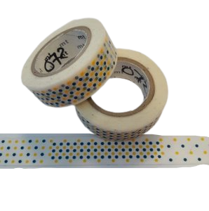 Masking tape geel/blauw confetti stipjes 15mm p/10m 