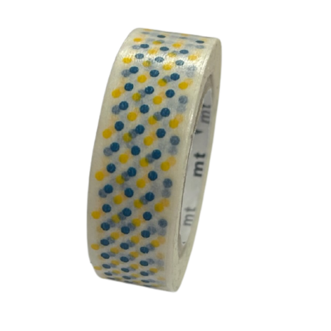 Masking tape geel/blauw confetti stipjes 15mm p/10m 