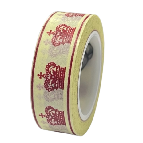 Masking tape kroon 15mm p/10m creme/rood