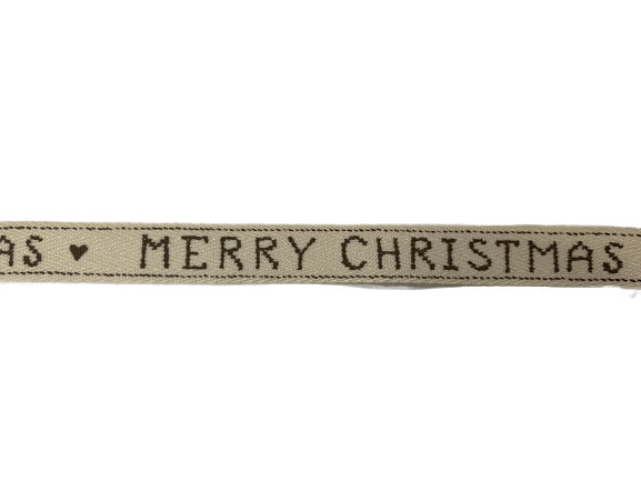 Lint taupe Merry christmas 12mm p/mtr 