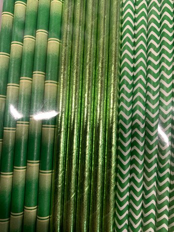 Rietjes assorti bamboe/glimmend groen/chevron groen p/15st