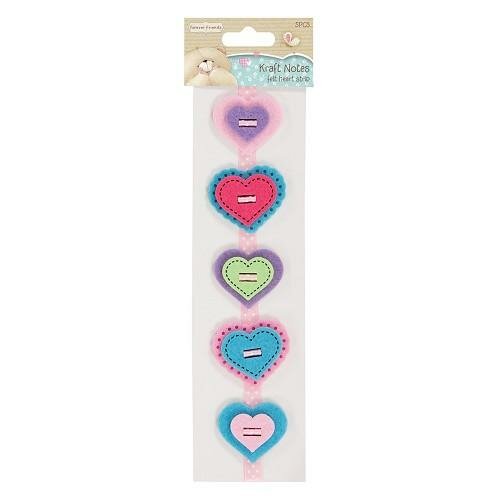 Felt Heart Strip Kraft Notes vilt harten  inhoud 5 stuks