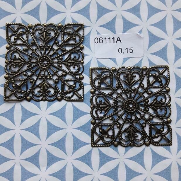 Filigraan 4x4cm p/st vierkant groot brons