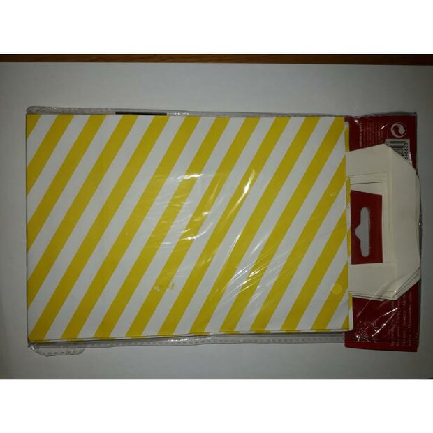 Geschenk Tasjes Gestreept 13 x 19 cm inhoud 6 stuks geel/wit