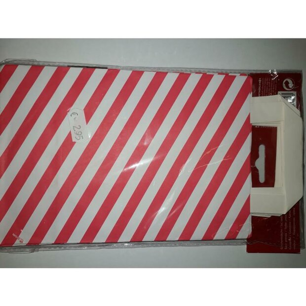 Geschenk Tasjes gestreept 13x19cm p/6st rood/wit