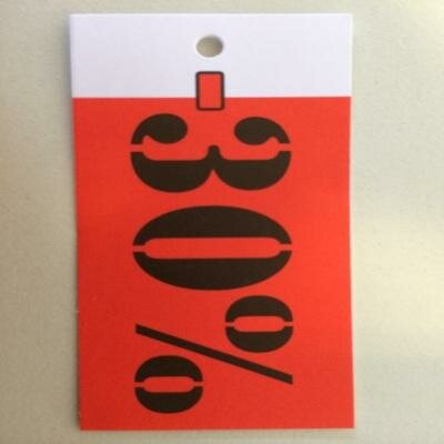 Hangetiket 30% 35x70mm p/250st rood/zwart