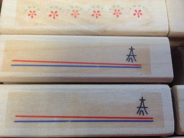 Stempel Eiffeltoren klein rood/blauw p/st hout