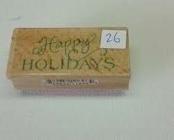 Stempel tweedehands nr26 happy holidays 6x3cm p/st hout 