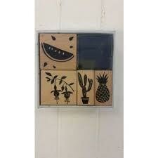 Stempelset meloen ananas p/5st hout
