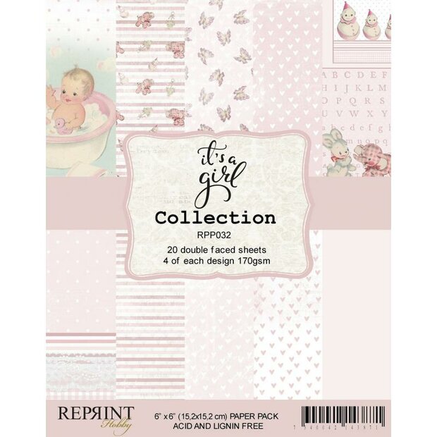 Paper pad 15x15cm Its a girl p/set