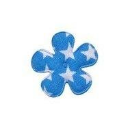 Bloemen blauw stof met ster 25mm p/4st