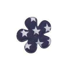 Bloemen donkerblauw stof met ster 25mm p/4st