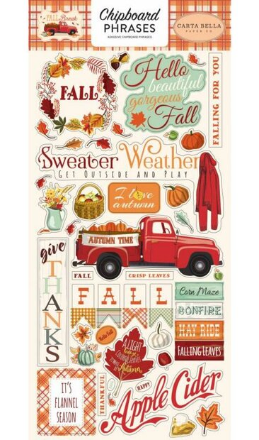 Chipboard Phrases Fall Break 15x30cm p/set