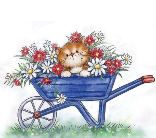Clear stamp Cat in Wheelbarrow A7 p/st
