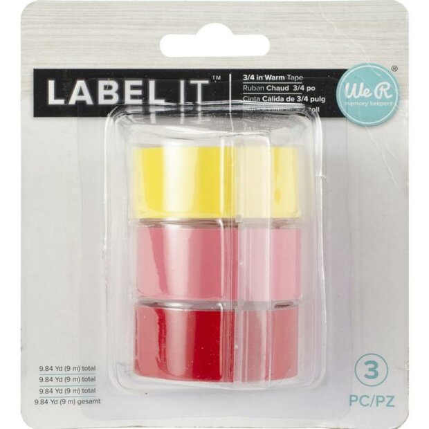 Emboss Tape Rolls 1.9x297cm p/3st geel/roze/rood