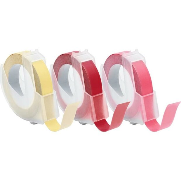 Emboss Tape Rolls smal 0.95x297cm p/3st rood/geel/roze