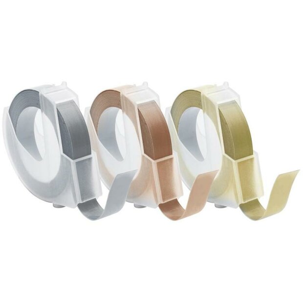 Emboss Tape Rolls smal 0.95x297cm p/3st zilver/koper/goud
