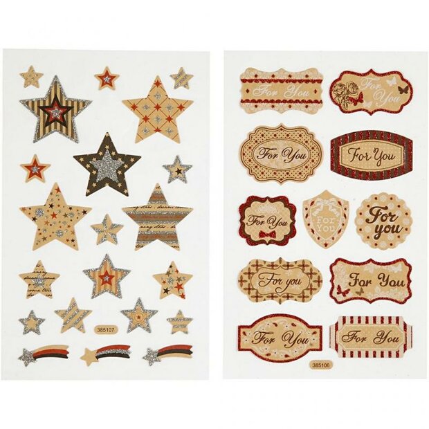 Stickers Sterren en &#039;FOR YOU&#039; labels 10x16cm p/4vel
