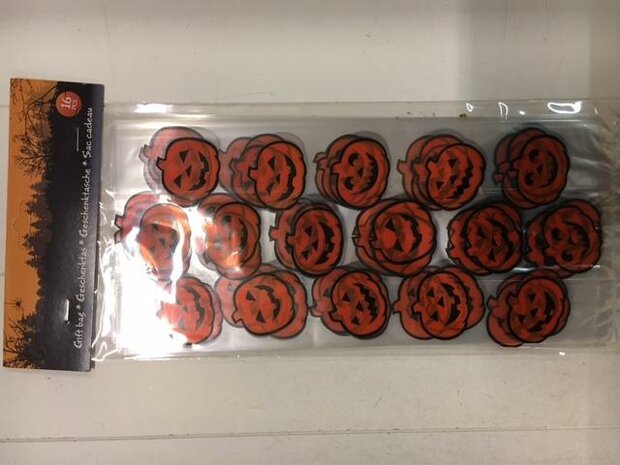 Zakken PP 12.5x29cm p/16st oranje/zwart halloween 