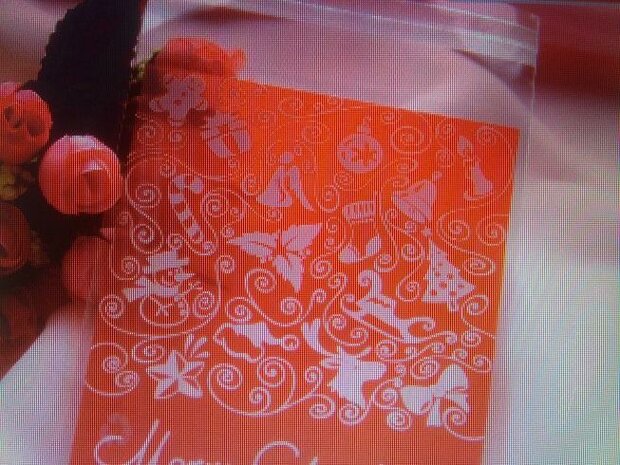 Zakken PP kerstprints 10x11cm p/5st rood