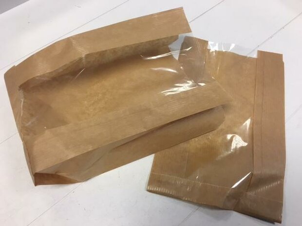 Papieren zakken 14x6x22cm p/50st bruin venster