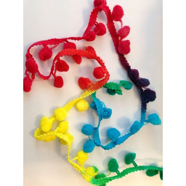 Pompom band diverse kleuren p/mtr Bolletjes harde kleuren groot  