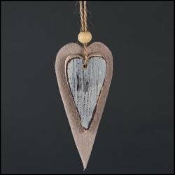 Houten hart met Vilt achterzijde p/st lichtbruin