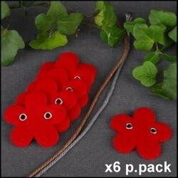 Vilt rood bloem met oog 5cm p/6st