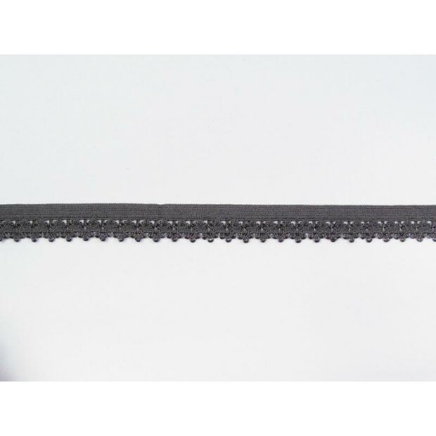 Lint donkergrijs 15mm p/mtr elastiek kantje