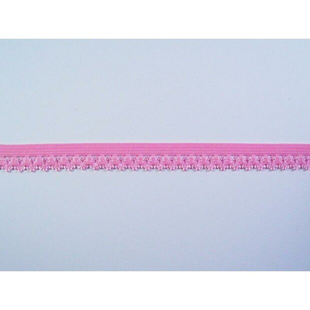 Lint roze 15mm p/mtr elastiek kantje