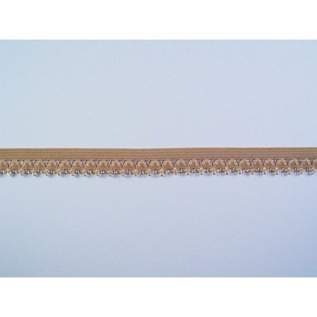 Lint zandkleur 15mm p/mtr elastiek kantje