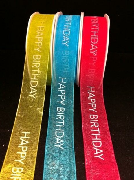 Lint Happy birthday 25mm p/15mtr aquablauw