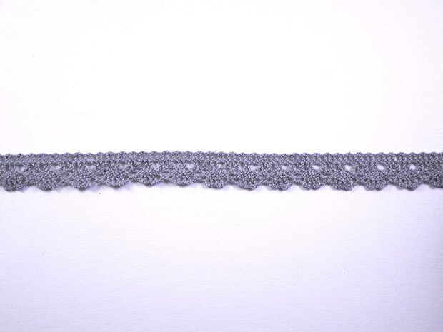 Lint donkergrijs 12mm p/mtr kant katoen geschulpt 