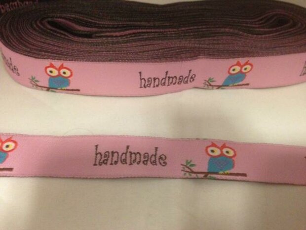 Lint roze 15mm p/mtr uil handmade gewoven